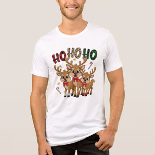 Camiseta Gráfica Trio de Rena de Natal Com Ho Ho H