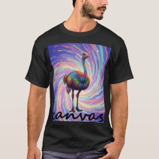 camiseta gráfica vibrante, Design de avestruz colo
