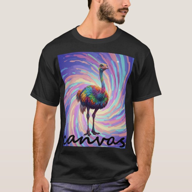 camiseta gráfica vibrante, Design de avestruz colo (Frente)