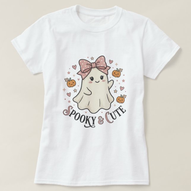 Camiseta Gráfica Vintage Fofa com Arco de Fantasma (Frente do Design)