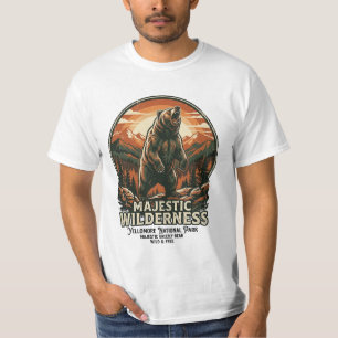 Camiseta Gráfica Vintage Urso Cinzento Montanha