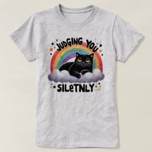 Camiseta Gráfica Witty Cat - Julgando Você Silenci