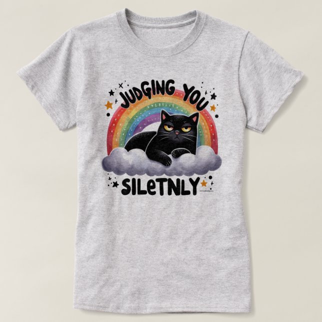 Camiseta Gráfica Witty Cat - Julgando Você Silenci (Frente do Design)