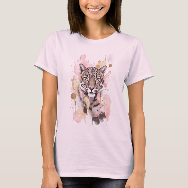 Camiseta Gráfico Abstrato de Leopardo Chita em Ouro Rosa (Frente)