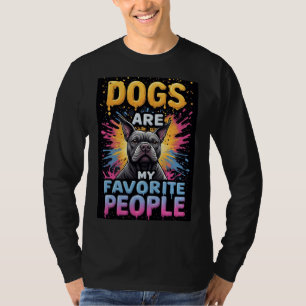 Camiseta Gráfico Colorido de Bulldog com Salpicos de Tinta
