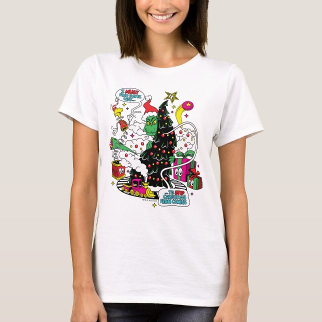 Camiseta Gráfico Colorido de Natal do Grinch (Frente)