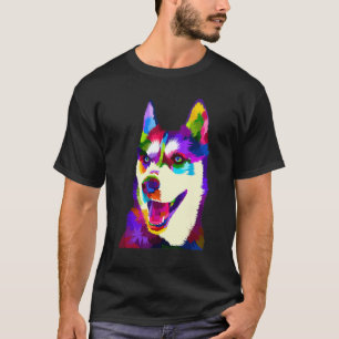 Camiseta Gráfico Colorido do Cão Husky Siberiano