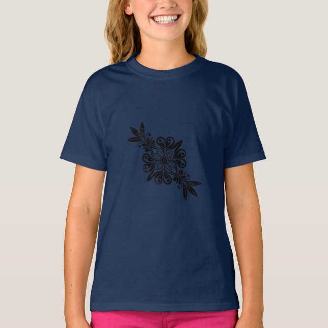 Camiseta Gráfico com uma marca de planta elegante preta Mar (Frente)
