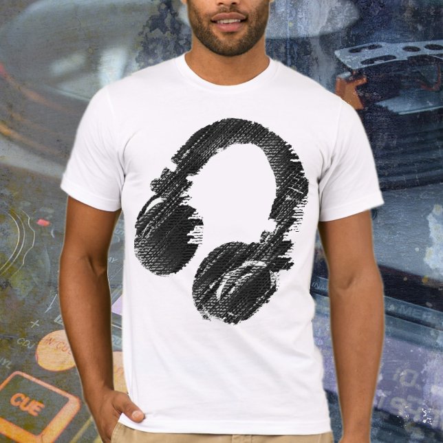 Camiseta Gráfico d.j. Fone de ouvido preto DJ (Criador carregado)