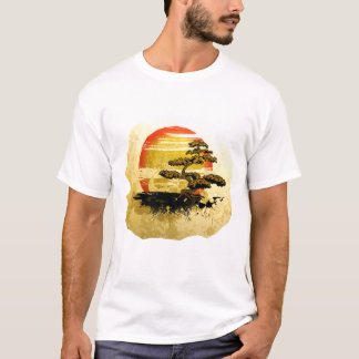 Camiseta Gráfico da árvore dos bonsais do vintage em tons