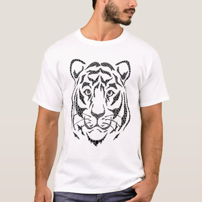Camiseta Gráfico da Cabeça de Tigre Desenhada (Frente)