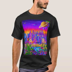 Camiseta Gráfico da Cidade do Sonho Fúturística