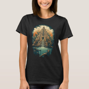 Camiseta Gráfico da Pirâmide Mística do Templo da Selva Azt