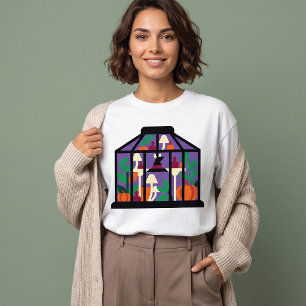 Camiseta Gráfico de Abóbora Assustadora e Cogumelo