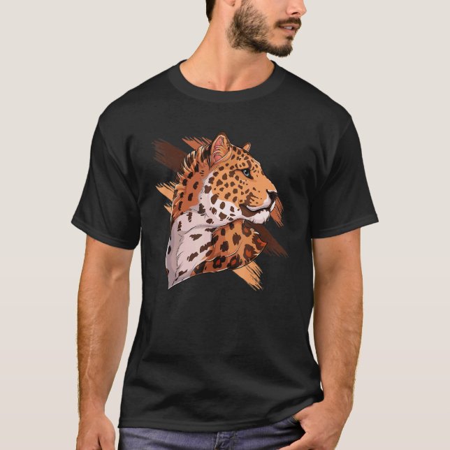 Camiseta Gráfico de Animais de Gato de Gato de Leopardo (Frente)