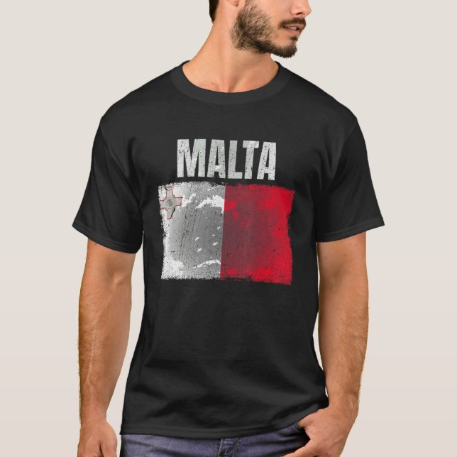 Camiseta Gráfico De Bandeira De Malta Distante Para Homens  (Frente)
