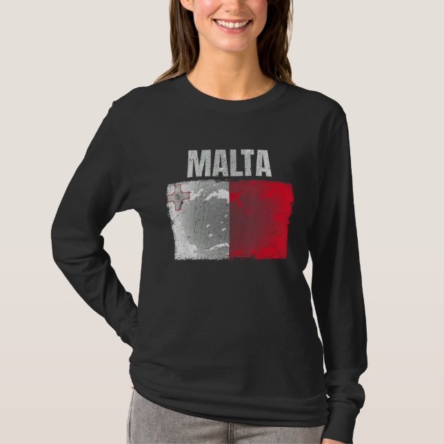 Camiseta Gráfico De Bandeira De Malta Distante Para Homens  (Frente)