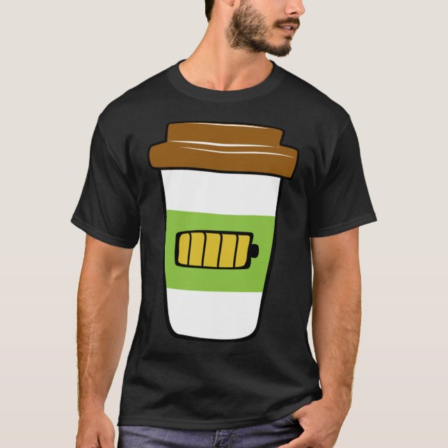Camiseta Gráfico de Bateria de Carregamento de Café Tamanho (Frente)
