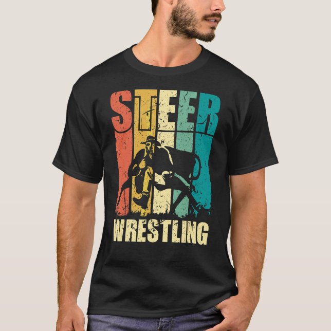 Camiseta Gráfico de Bulldogging do Retrovisor com Luta Stee (Frente)