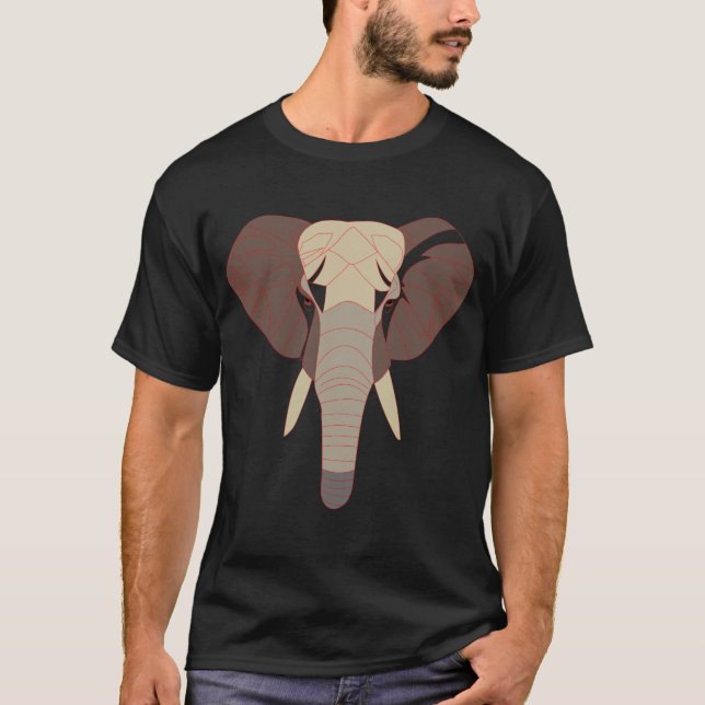 Camiseta gráfico de cabeça de elefante geométrico (Frente)