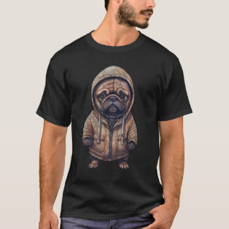 Camiseta Gráfico de Cachorrinho Pug Fofo Para Amantes de Cã