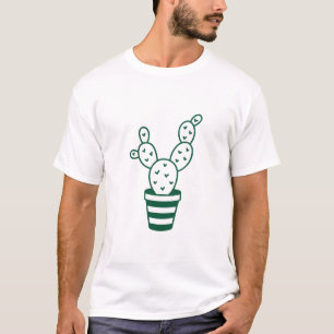Camiseta Gráfico de Cacto Contornado em Verde Branco