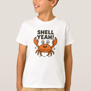 Camiseta Gráfico de Caranguejo Laranja Divertido Shell Yeah