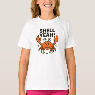 Camiseta Gráfico de Caranguejo Laranja Divertido Shell Yeah