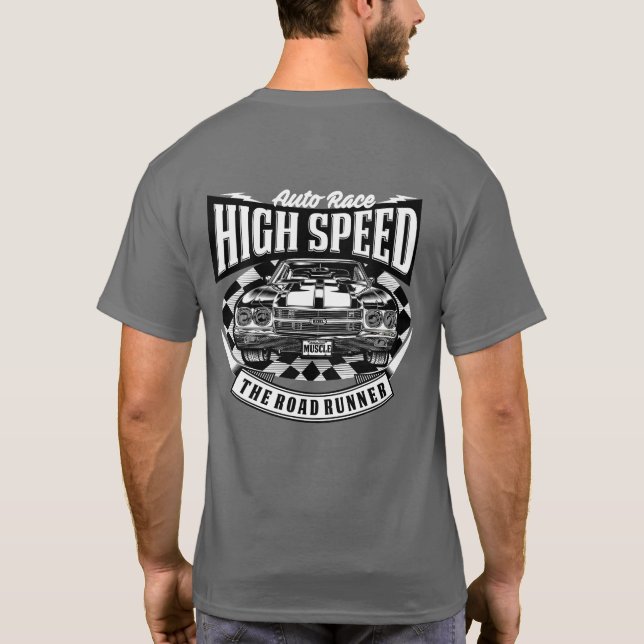 Camiseta Gráfico de Carro Muscular de Alta Velocidade Ameri (Verso)