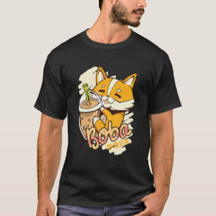 Camiseta Gráfico de Chá de Leite com Bolhas Boba Corgi