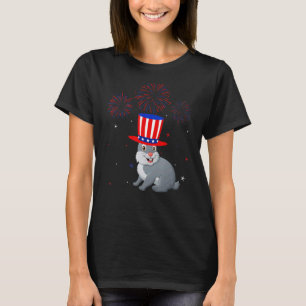 Camiseta Gráfico de Coelho Vermelho Branco Azul Fogos de Ar