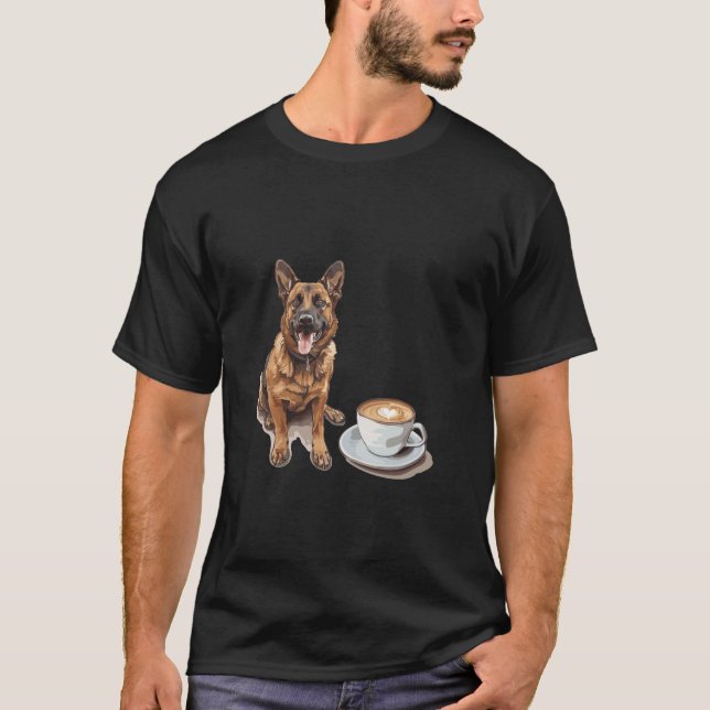 Camiseta Gráfico de Criação de Café Malinois Belga (Frente)