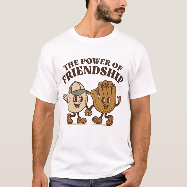 Camiseta Gráfico de desenhos animados de beisebol e luvas (Frente)