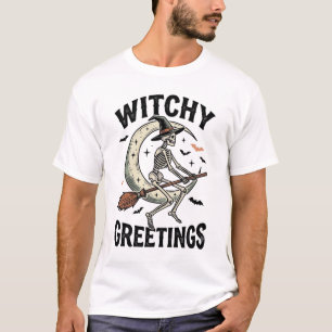 Camiseta Gráfico de Esqueleto de Bruxa Cumprimentos de Brux