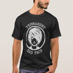 Camiseta Gráfico de Expressão de Face Triste Permanente Emo