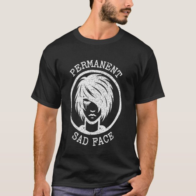 Camiseta Gráfico de Expressão de Face Triste Permanente Emo (Frente)