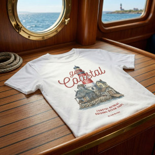 Camiseta Gráfico de Farol Antigo e Vila Costeira