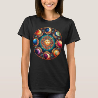 Camiseta gráfico de fases da Lua ouro