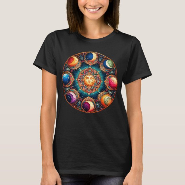 Camiseta gráfico de fases da Lua ouro (Frente)