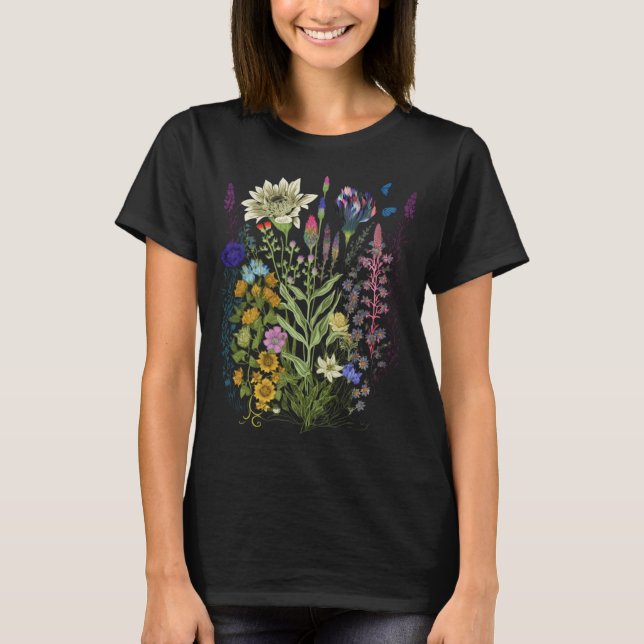 Camiseta Gráfico De Flores Para Mulheres Flores De Flor Sel (Frente)