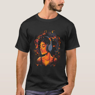 Camiseta Gráfico de Fones de ouvido de moça negra africana-