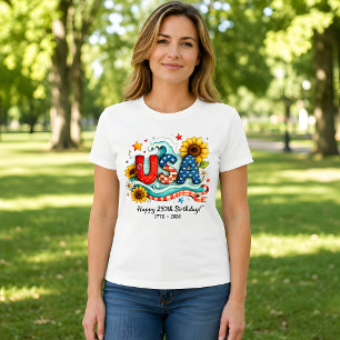 Camiseta Gráfico de Girassol e Onda do 250º Aniversário Ret