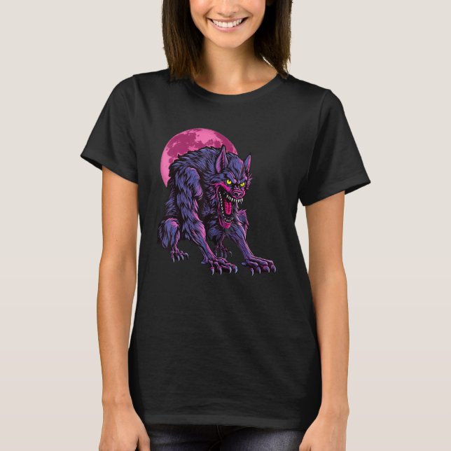 Camiseta Gráfico de Horror do Lobisomem da Lua Cheia (Frente)