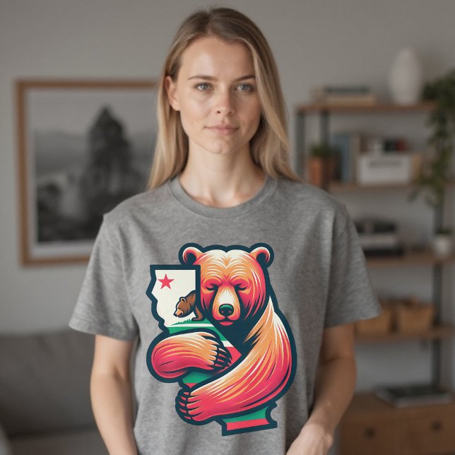 Camiseta Gráfico de Hug Grizzly do Urso da Califórnia (California Bear Hug Grizzly Graphic T-Shirt)
