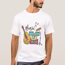Camiseta Gráfico de Instrumentos de Música de Cartoon Color