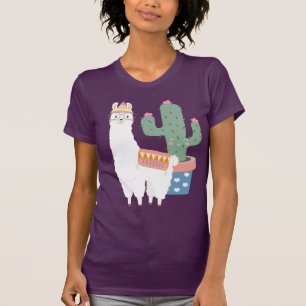Camiseta Gráfico de Kawaii Llama e Cactus
