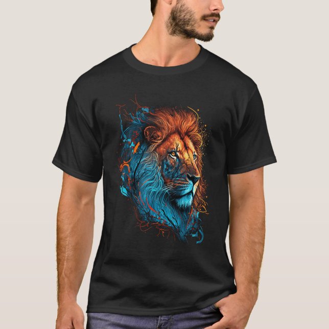 Camiseta Gráfico de leões de cores itinerantes com torção v (Frente)