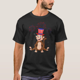 Camiseta Gráfico de macacos Red White Blue Fireworks Decor 