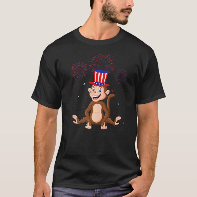 Camiseta Gráfico de macacos Red White Blue Fireworks Decor  (Frente)