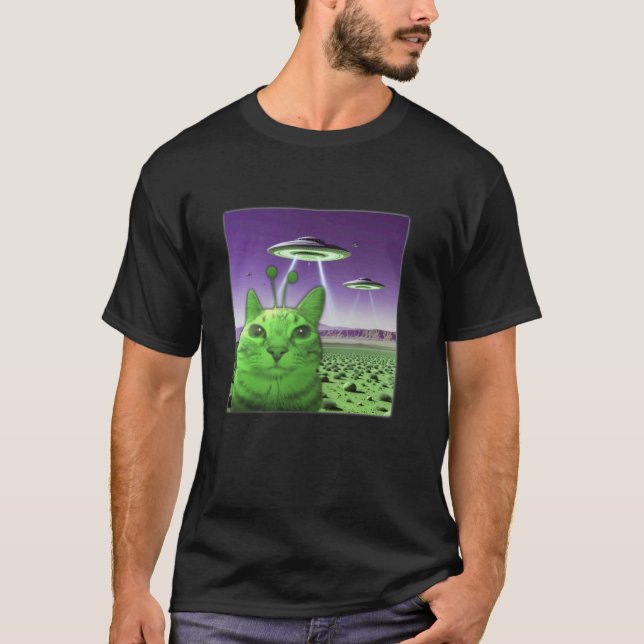 Camiseta Gráfico de Meme de Gato Alien Divertido (Frente)